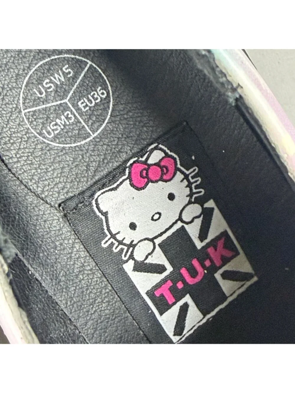 T.U.K. Hello Kitty Platform Creeper Womens 5 Blue Pink All Over Print Shoes